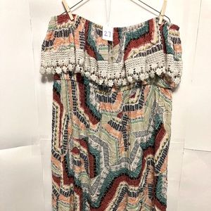 Multicolor Strapless dress with lace fringe
